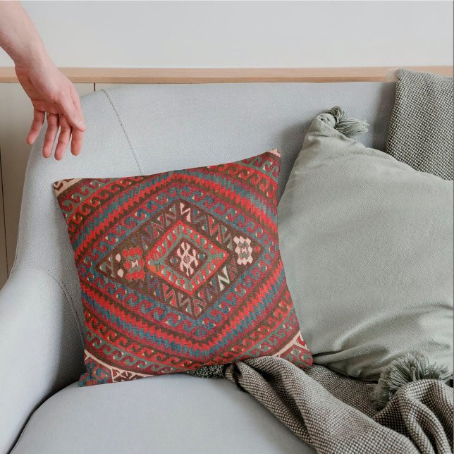 Vintage Brown Dark Coral Turkish Kilim Rug  Cushion (Creator Uploaded)