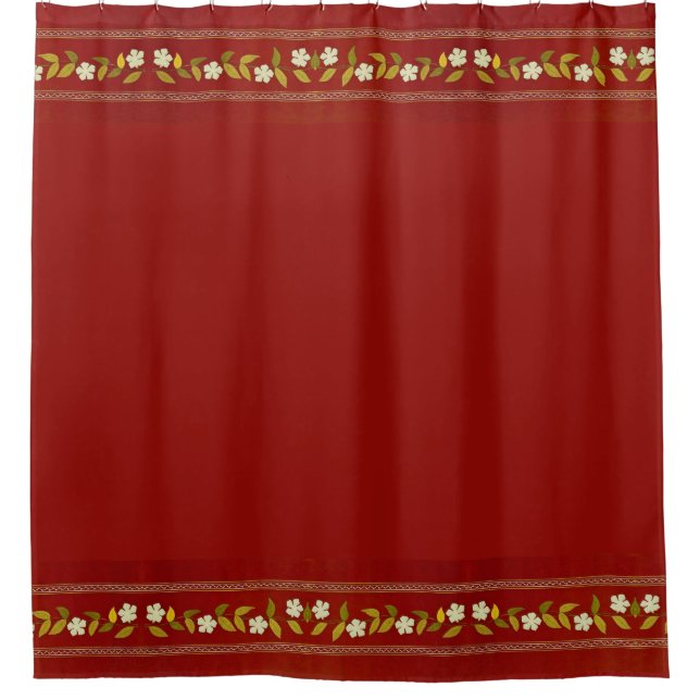 Vintage Brown Embroidered Fabric Shower Curtain (Front)