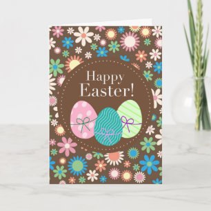 Vintage brown floral daisy retro Happy Easter card