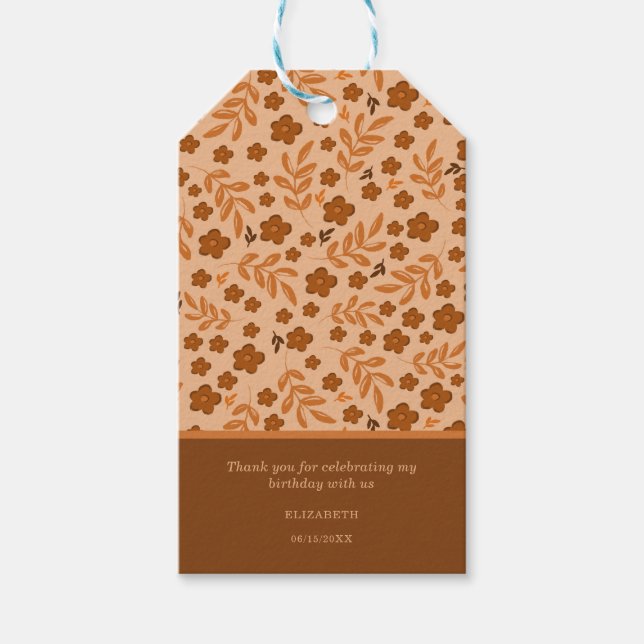 Vintage Brown Floral Pattern Gift Tag (Front)