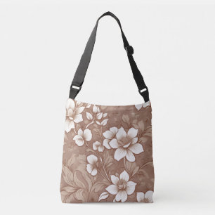 Vintage Brown Floral Rose Pattern Crossbody Bag