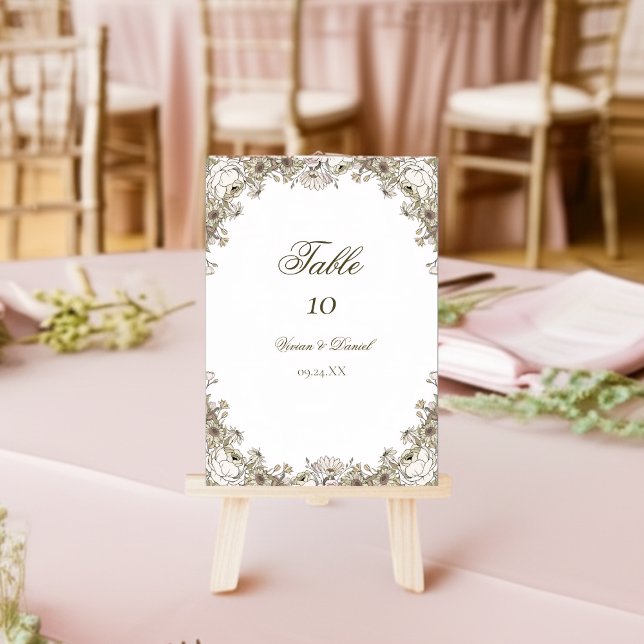 Vintage Brown Floral Wedding Table Number Card (Creator Uploaded)
