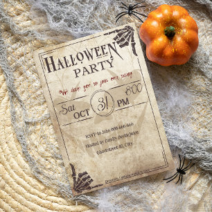 Vintage brown freaky skull adult halloween party invitation