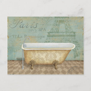 Vintage Brown French Bathtub Postcard