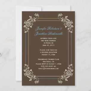 Vintage Brown Ivory Blue Swirls Post Wedding Invitation
