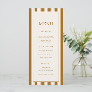 Vintage Brown & Ivory Stripes Old Money Wedding Menu