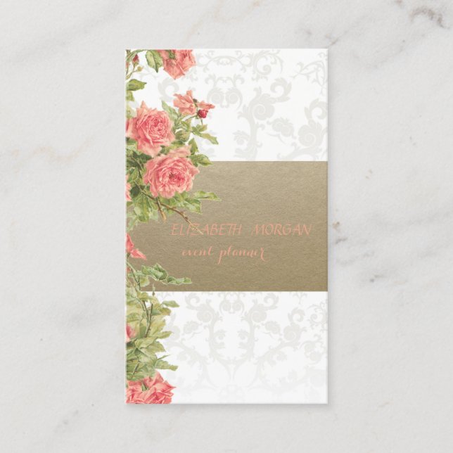 Vintage Brown Kraft Paper,Lace,Roses Business Card (Front)