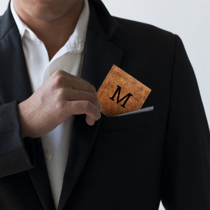 Vintage Brown Leather   Stitched Border Square Business Card