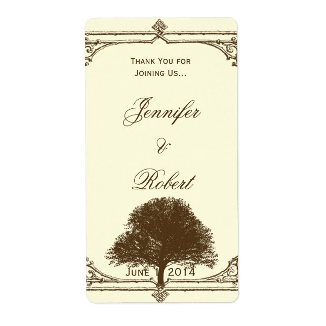 Vintage Brown Oak Tree on Cream Wine Label (Front)