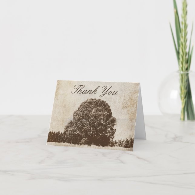 Vintage Brown Oak Tree Thank You Card (Front)