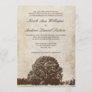 Vintage Brown Oak Tree Wedding Invitations