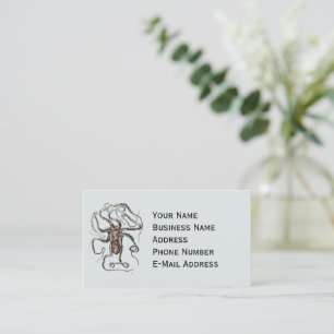 Vintage Brown Octopus, Nautical Nature Art Sketch Business Card