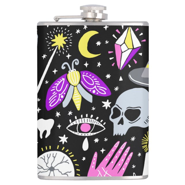 Vintage brown-orange tartan plaid. hip flask (Front)