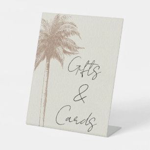 Vintage Brown Palm Tree Beach Wedding Gifts Cards Pedestal Sign