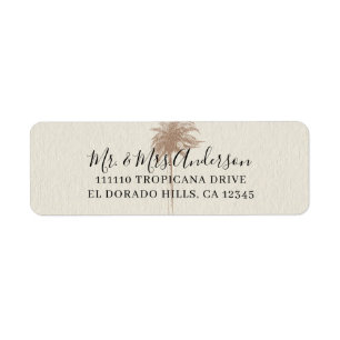 Vintage Brown Palm Tree Beach Wedding Return Address Label