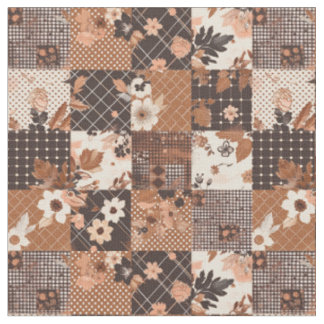 Vintage Brown Patchwork Cottagecore Quilt Fabric