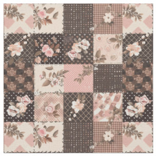 Vintage Brown Pink Cottagecore Farmhouse Quilt Fabric