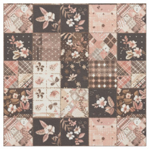 Vintage Brown Pink Cottagecore Farmhouse Quilt Fabric