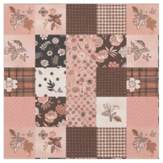 Vintage Brown Pink Cottagecore Farmhouse Quilt Fabric