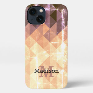 Vintage brown purple geometric pattern Monogram iPhone 13 Case