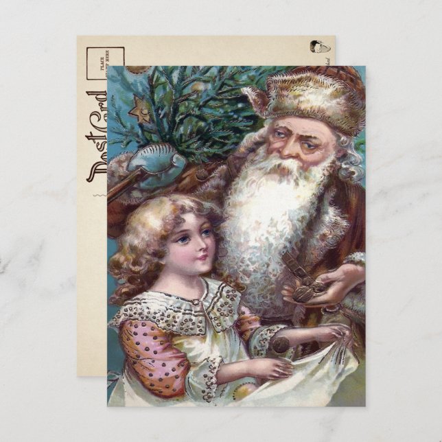 Vintage Brown Robed Santa Christmas Postcard (Front/Back)