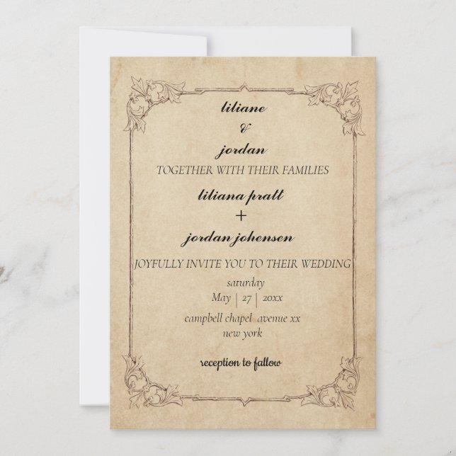 vintage brown rustic wedding invitation (Front)