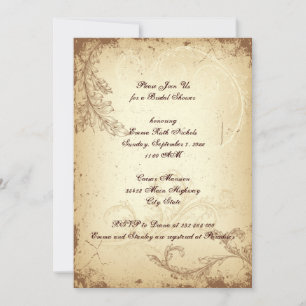 Vintage brown scroll leaf beige bridal shower invitation