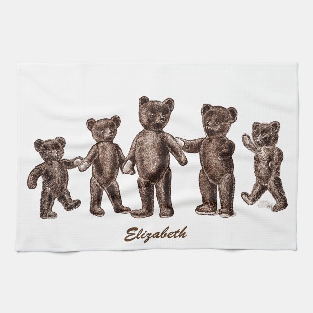 Vintage Brown Teddy Bears Kitchen Towel (Horizontal)