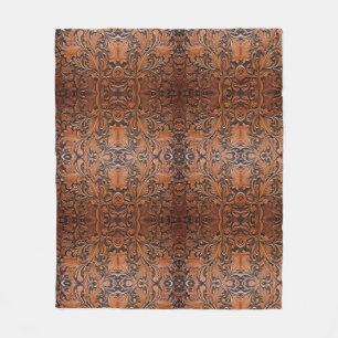 Vintage brown Tooled faux leather Fleece Blanket