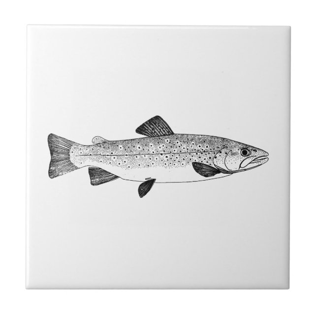 Vintage Brown Trout Illustration Tile (Front)