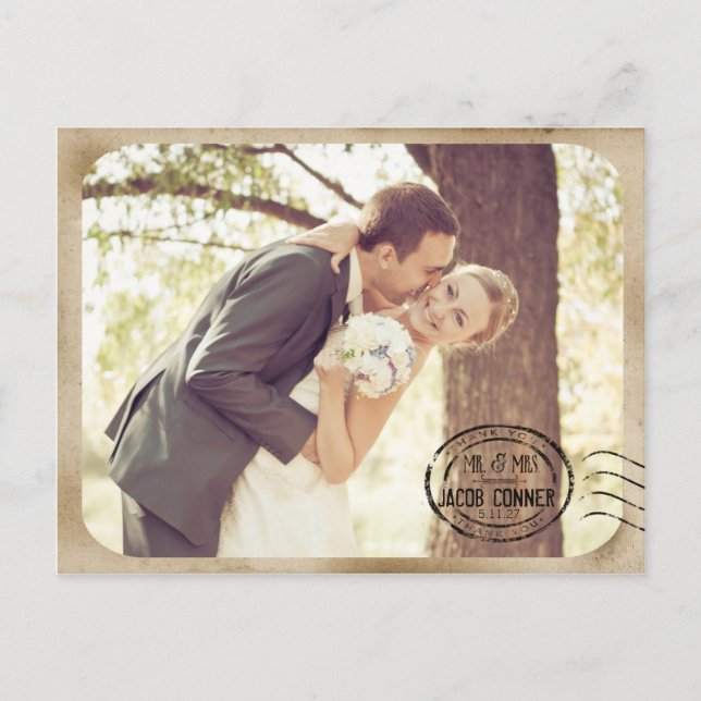 Vintage Brown Wedding Thank You Postcard (Front)