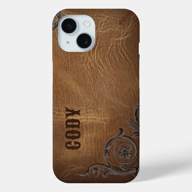 vintage brown Western Cowboy Leather Initials Case-Mate iPhone Case (Back)