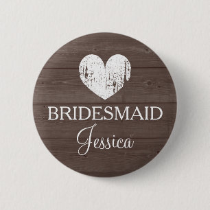Vintage brown wood grain wedding bridesmaid button