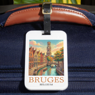Vintage Bruges Belgium Canal Art Luggage Tag