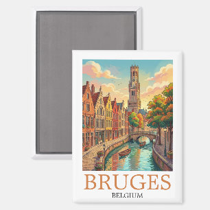 Vintage Bruges Belgium Canal Art Magnet
