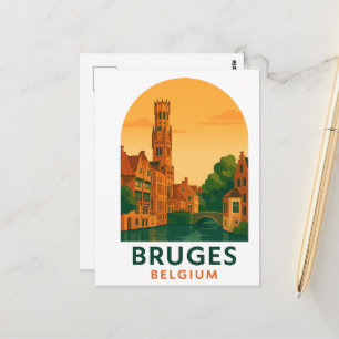 Vintage Bruges Belgium Travel Art – Retro Europe Postcard