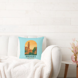 Vintage Bruges Belgium Travel Art – Retro European Cushion
