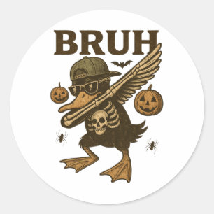 Vintage Bruh Halloween Skeleton Funny Halloween Si Classic Round Sticker