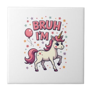 Vintage Bruh I'm 8 Unicorn Birthday Party Cute Ret Ceramic Tile