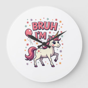 Vintage Bruh I'm 8 Unicorn Birthday Party Cute Ret Large Clock