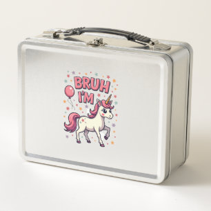 Vintage Bruh I'm 8 Unicorn Birthday Party Cute Ret Metal Lunch Box