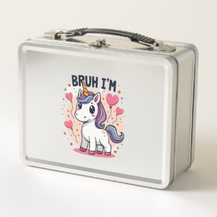 Vintage Bruh I'm 8 Unicorn Birthday Party Cute Ret Metal Lunch Box