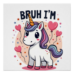 Vintage Bruh I'm 8 Unicorn Birthday Party Cute Ret Poster