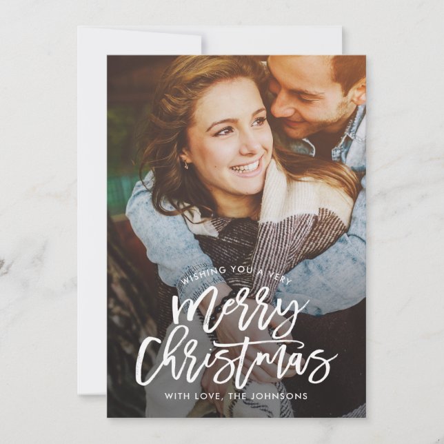 Vintage Brush EDITABLE COLOR Holiday Photo Card (Front)