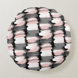 Vintage brush strokes, grey-pink decor. round cushion