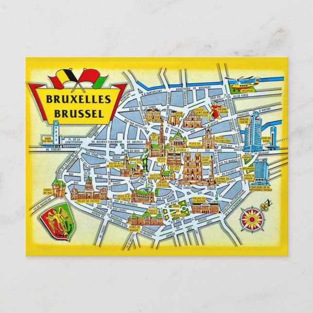 Vintage Brussels City Map Postcard (Front)