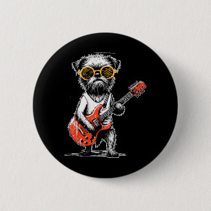 Vintage Brussels Griffon Playing Guitar Rock Music 6 Cm Round Badge