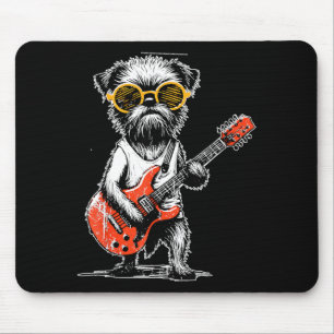 Vintage Brussels Griffon Playing Guitar Rock Music Mouse Pad