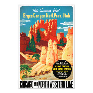 Vintage Bryce Canyon National Park Utah Travel Pos Photo Print