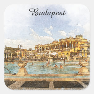 Vintage Budapest Hungary Panorama View Square Sticker